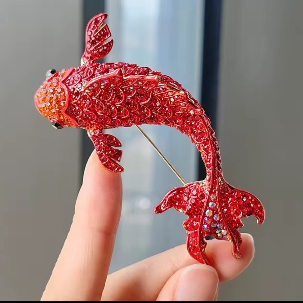 Sirena Red Crystal Carp Fish Brooch - Picture 4 of 8